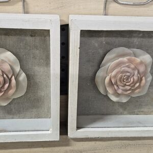 Framed Floral Wall Art Decor In White Shadow Boxes